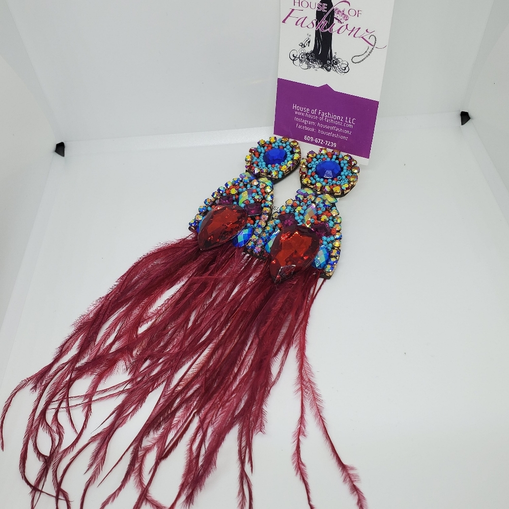 Glass Crystal Faceted Bead Feather Drop Earrings